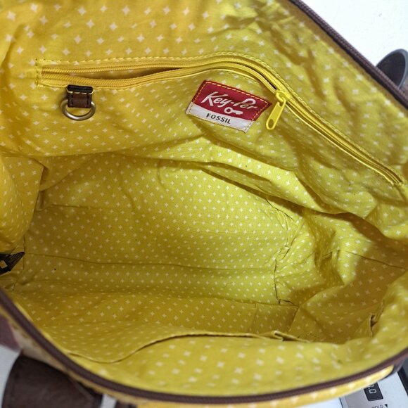 Fossil Key Tote Bag Purse Coated Canvas Red Floral Print Boho Y2K Retro Vintage - Picture 8 of 10